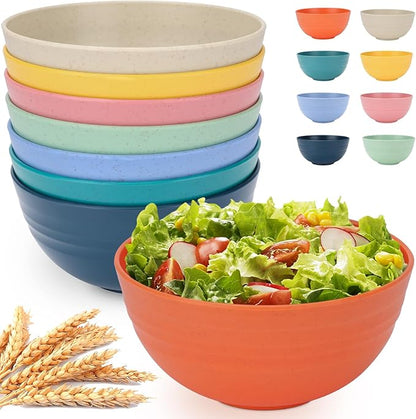 Unbreakable Cereal Bowls Set of 8, 26 Oz Wheat Straw Bowl Sets, Microwave & by UUGLAM