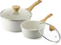 SENSARTE White Ceramic Nonstick Saucepan with Lid Set, Small Cooking Pot with Stay Cool Handle, Induction Compatible Saucepot, White Granite Coating, PFOA/PFAS Free, 2.0 + 2.5QT