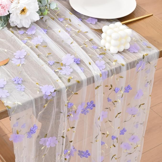 Wildflower Floral Sheer Tulle Gauze Table Runner Wedding Baby Shower Decor | by Unknown