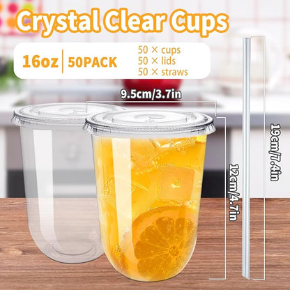 Alaeseje 50 Pack 16 oz Clear Plastic Iced Coffee Cups - Image 2