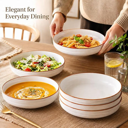 8 Inch Minimalist style Ceramic Pasta Bowls set of 4, 38 Oz White Serving Bowls - Image 6