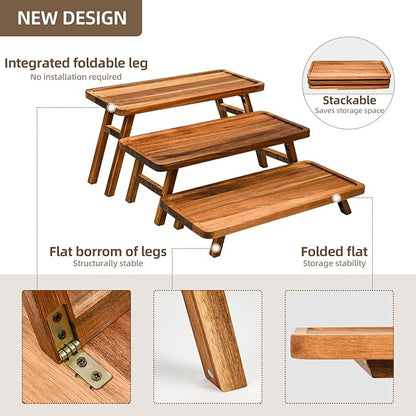 GEHE 3 Tier Serving Stand, Acacia Wood Dessert Table Display Cupcake Stand, Rustic Foldable 3-Tiered Serving Trays & Platters, Large Charcuterie Board for Birthday Wedding Bridal Shower Tea Party