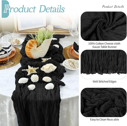 3 Pack Black Cheesecloth Table Runner 17x108 Inch Semi Sheer Boho Gauze Cheese - Image 5