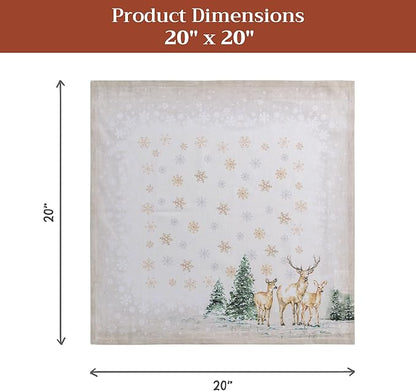Maison d' Hermine Cloth Napkins Set of 4 100% Cotton for Thanksgiving Christmas Decorations Everyday Reusable Square Fall Napkins Cloth Washable Dinner Party (Deer in The Woods, 20"x20")