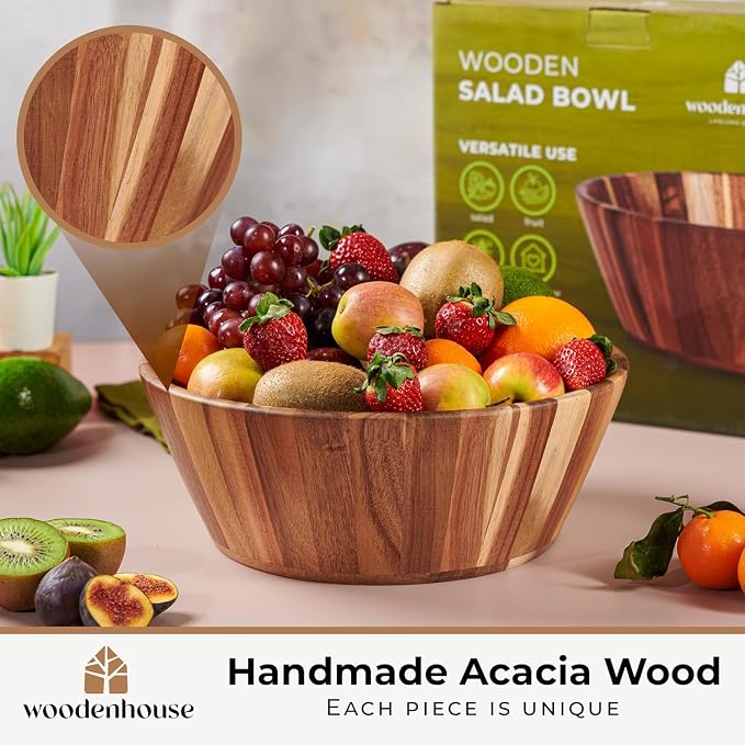 Wooden Salad Bowl, Durable & Stylish Natural Dining Accessory – Elegant Design - Image 2