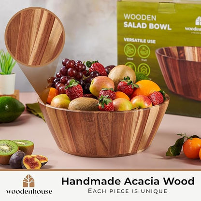 Wooden Salad Bowl, Durable & Stylish Natural Dining Accessory – Elegant Design - Image 2