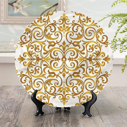 Decorative Plates, Victorian Print Ornament, Victorian Lace Floral, 10 Inch, Kitchen Wall Decor, Golden