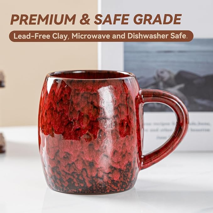 Crimson Magma Ceramic Coffee Mug - 21 oz Large Coffee Cup - Image 6