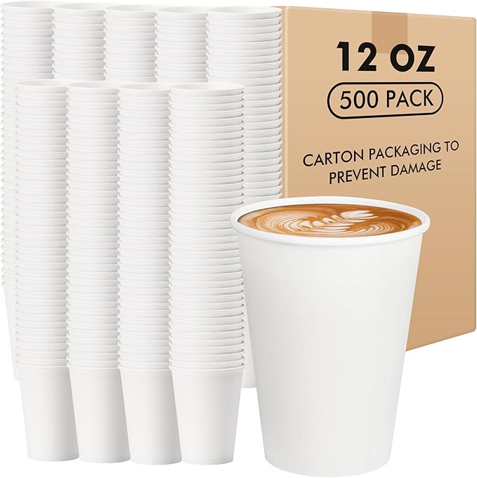 RACETOP Paper Coffee Cups 12 oz 500 pack, Paper Cups Disposable, Hot Coffee Cups by RACETOP