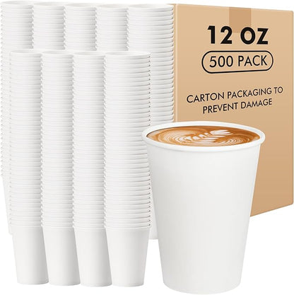RACETOP Paper Coffee Cups 12 oz 500 pack, Paper Cups Disposable, Hot Coffee Cups by RACETOP