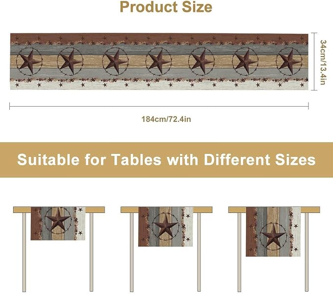 Western Texas Table Runner, Rustic Farmhouse Brown Wooden Plank Cowboy Star - Image 5