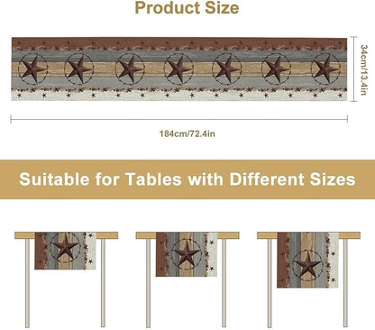 Western Texas Table Runner, Rustic Farmhouse Brown Wooden Plank Cowboy Star - Image 5
