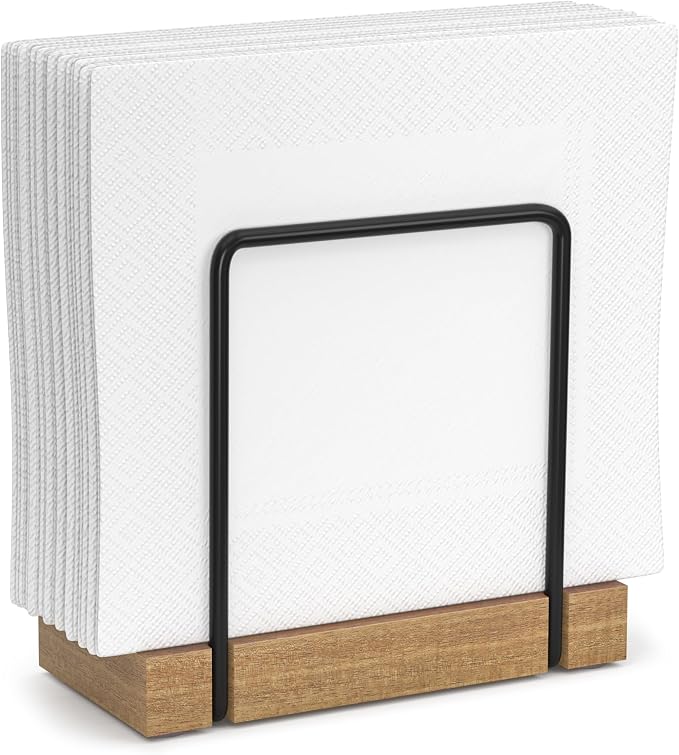 Wican Napkin Holder for Table, Acacia Iron Standing Napkin Dispenser | Kitchen by Wican