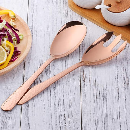 Salad Spoon and Fork Set, 12 Inch Stainless Steel Salad Server, Rose Gold Large - Image 3