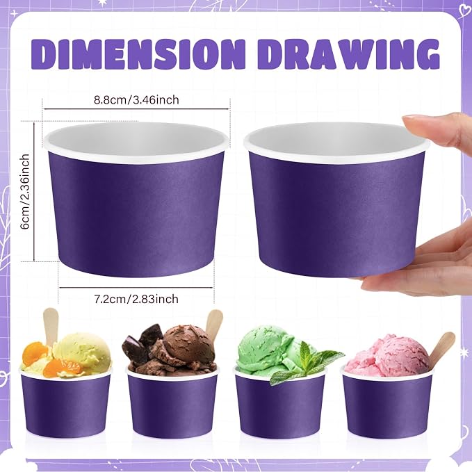 Jingmore Paper Ice Cream Cups 9oz Colored Disposable Dessert Bowls - Image 2