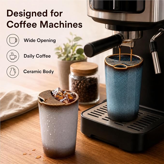 2 Pack Ceramic Coffee Mug with Sip Hole, Retro Espresso Cup 13 oz with 2 Straws - Image 3
