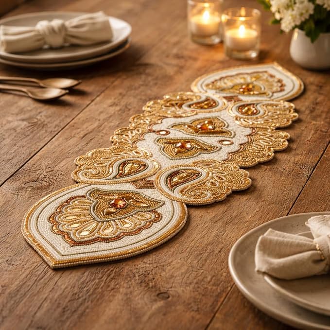 Beaded Table Runner Decorative Hand Glitz Rustic Farmhouse - Image 4