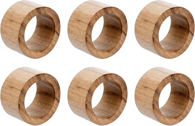 MyGift Set of 6 Acacia Wood Round Napkin Rings, Rustic Dinner Table Decor | - Image 6