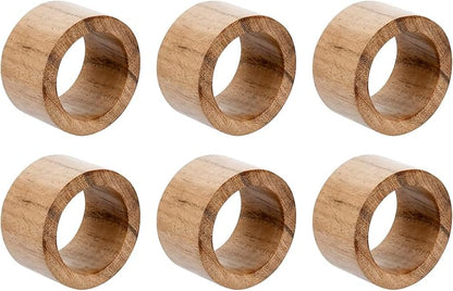 MyGift Set of 6 Acacia Wood Round Napkin Rings, Rustic Dinner Table Decor | - Image 6