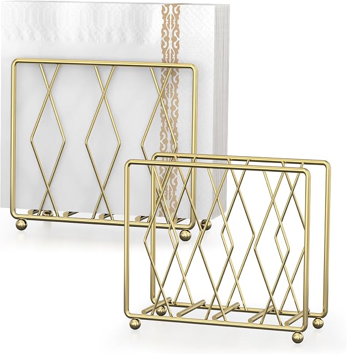 2 Pack Gold Napkin Holders for Table, Metal Set for Kitchen Counter | Two by LWSFF