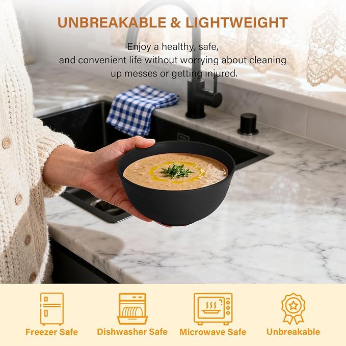 Cereal Bowls Wheat Straw Bowls for Dorm, Kitchen Bowls Set of 6 Unbreakable - Image 4