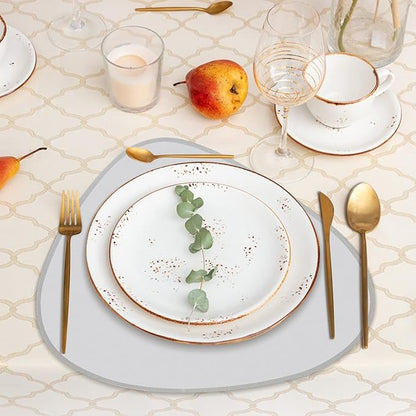 Faux Leather Placemats Set of 2 and Coasters, Heat Resistant Placemats for Round Table, Waterproof Wipeable Washable Dinner Table Mats, Easy to Clean Place Mats Nordic Style, Silver