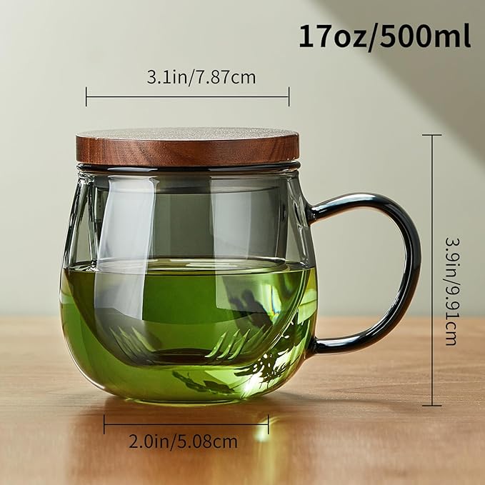 17 OZ Glass Tea Cup with Infuser and Lid, 500 ML Large Borosilicate Teacup - Image 2