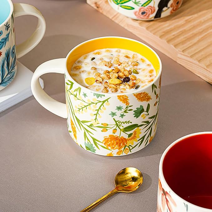 Frcctre Set of 4 Ceramic Coffee Mug Set, Large 15 Ounce Ceramic Tea Cup - Image 5