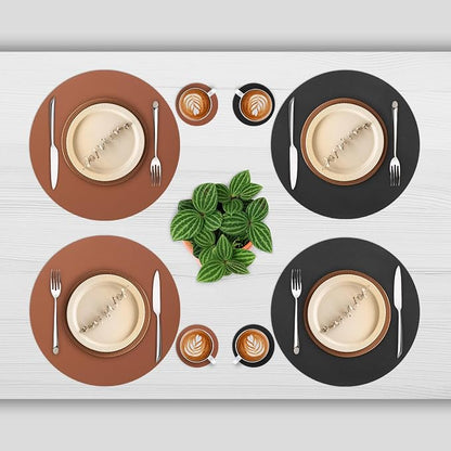 Myir JUN 15 Inches Round Placemats Set of 6 Faux Leather Place Mats | - Image 2