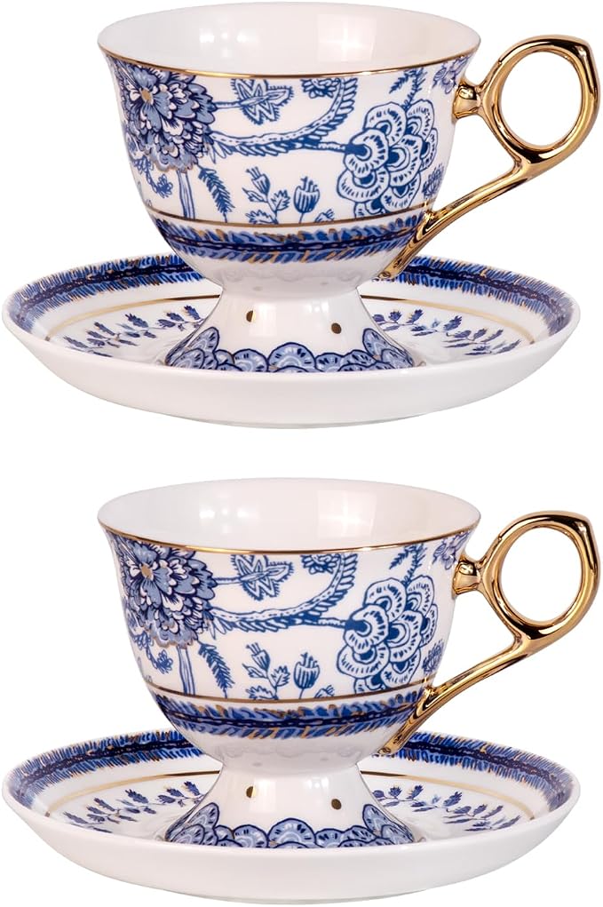 KAMMAK Tea Cups and Saucers Set of 2, Fine Bone China Coffee Cups, 572N | by KAMMAK