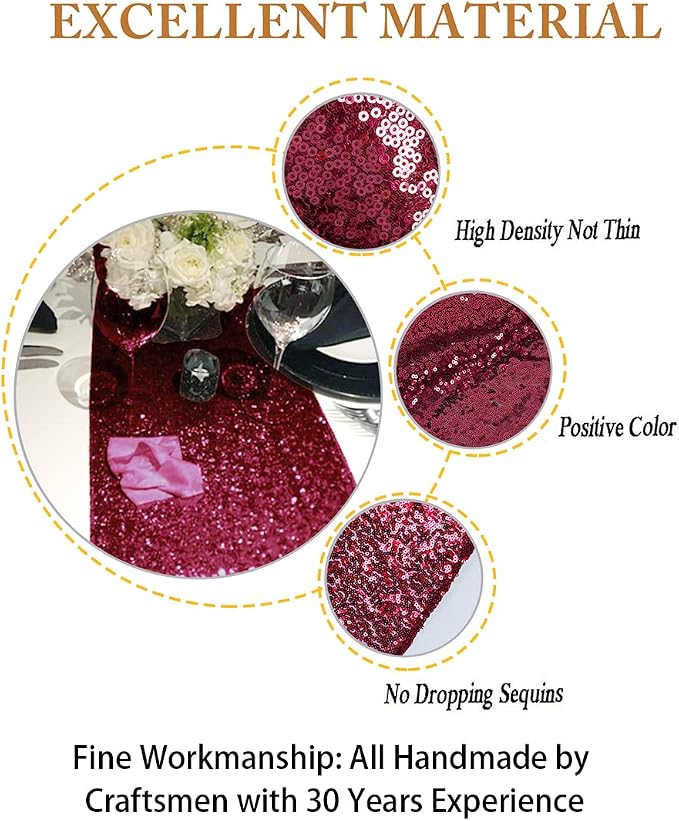 ShiDianYi Burgundy 12x72-Inch Christmas Table Runner Sequin Table Runners - Image 6