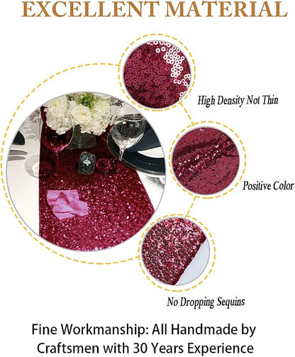 ShiDianYi Burgundy 12x72-Inch Christmas Table Runner Sequin Table Runners - Image 6