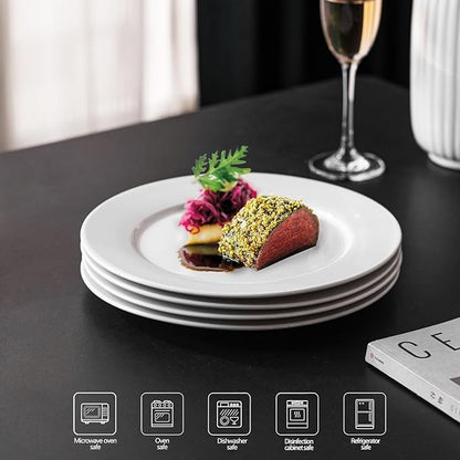 White Ceramic Dinner Plates Set of 4, 12 Inch Large Porcelain Dinner Plates for Salad, Pasta, and Steak – Microwave and Dishwasher Safe Dinnerware