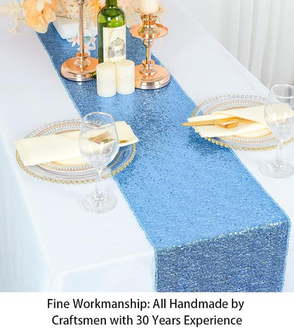 ShiDianYi Sequin Table Runners 10PCs 12x72 Baby Blue Glitter Table Cover - Image 3