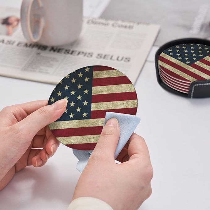 Vintage American Flag Leather Coasters Set of 6 - Image 5