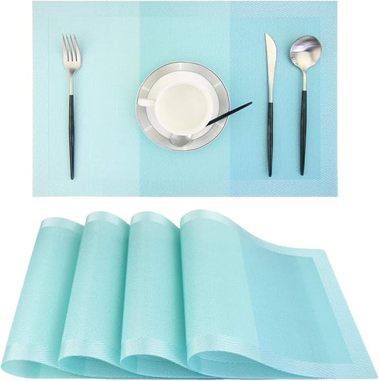 PIGCHCY Placemats 18 x12 inches Woven Vinyl Place Mats for Dining Table,Washable Easy to Clean Table Mats Non Slip Placemats Set of 4 (Teal)