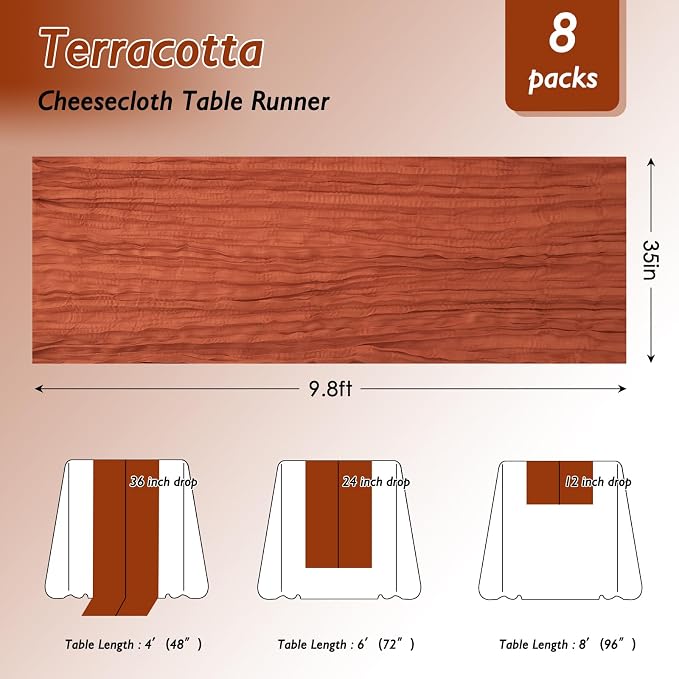 3 Pack Terracotta Cheesecloth Table Runner 120 Inch Boho Wedding Decor | - Image 2