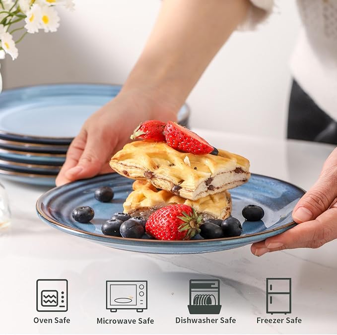 HASENSE Salad Dessert Plates, 8 Inch Ceramic Dinner Plate Set of 6, Small Round - Image 6