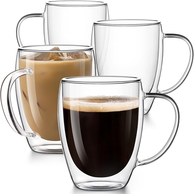 Double Walled Glass Coffee Mugs, 12.5OZ Cups Set of 4 by Potdoctor