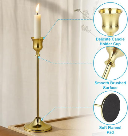 3PCS Candlestick Holders, Brass Gold Taper Candle Holders, Metal Vintage Candle Stick Holders for Table and Mantel Decorations, Home Decor Centerpieces for Dinning, Wedding and Party