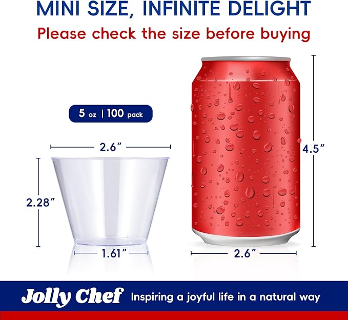 JOLLY CHEF 5 oz 100 Pack Small Clear Disposable Cups, Disposable Plastic Shot - Image 2