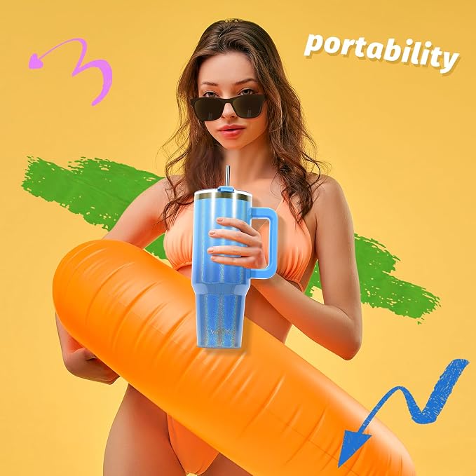 40 oz Shiny Tumbler with Handle and Straw, Stainless Steel Tumbler with Lid and - Image 5