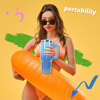 40 oz Shiny Tumbler with Handle and Straw, Stainless Steel Tumbler with Lid and - Image 5