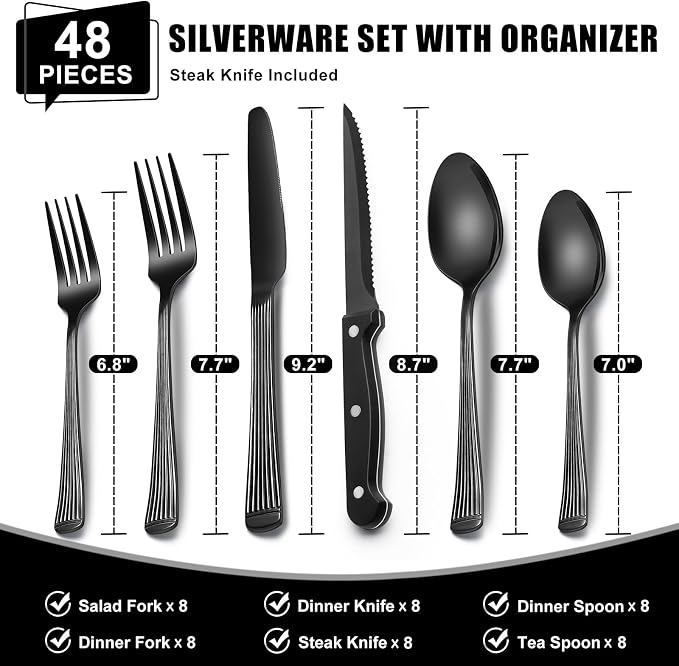 49-Piece Black Silverware Set - Image 2