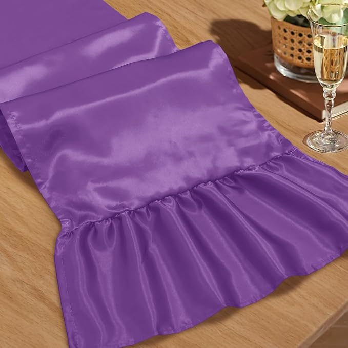2 Pack Purple Satin Table Runner 12 x 108 Inch | Ruffle Design, Luxurious by Unknown