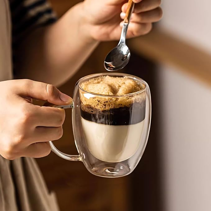 12 Ounces Set of 2 Double Walled Glass Coffee Mugs - Image 5