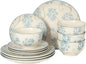 Gibson Home Admiral Hall 12-Piece Matte Stoneware Dinnerware Set – Dinner Plates, Salad Plates & Bowls with Blue Floral Pattern, Durable Everyday Dish Set, Microwave & Dishwasher Safe