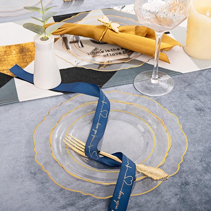 YOUBET 125PCS Clear Gold Plastic Plates - Image 3