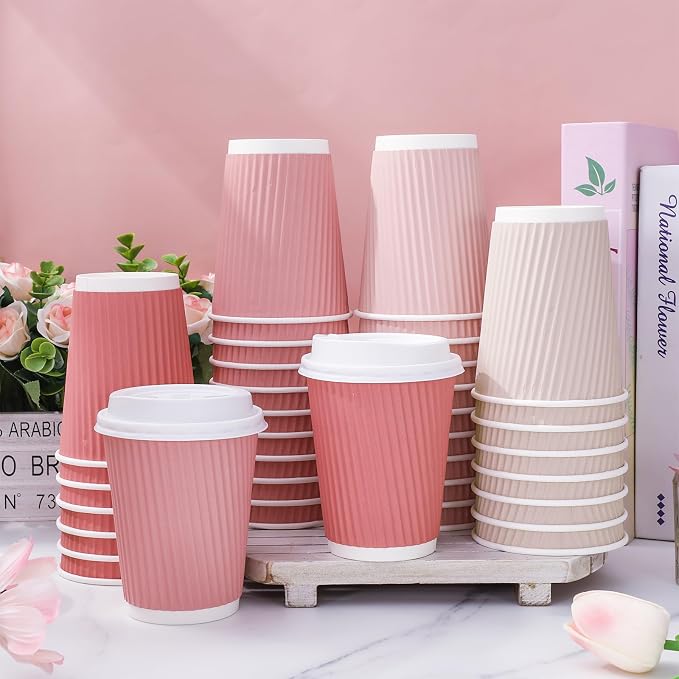 Whaline 100 Pcs Valentine's Day Pink Disposable Coffee Cups - Image 4