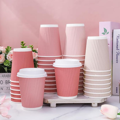 Whaline 100 Pcs Valentine's Day Pink Disposable Coffee Cups - Image 4